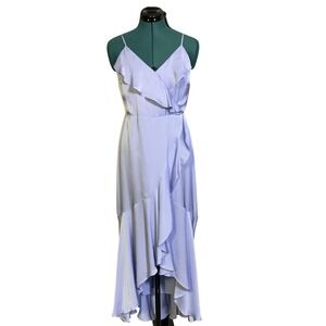 Express Dress Womens Medium Blue Satin Wrap Hi-Low Ruffle Slip Formal Wedding